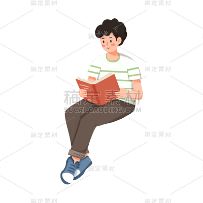 卡通感男生阅读元素贴纸