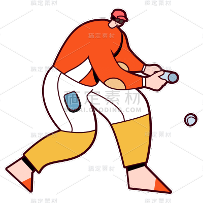 扁平风人物元素插画-棒球