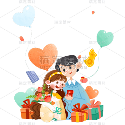 卡通感情人节情侣元素贴纸