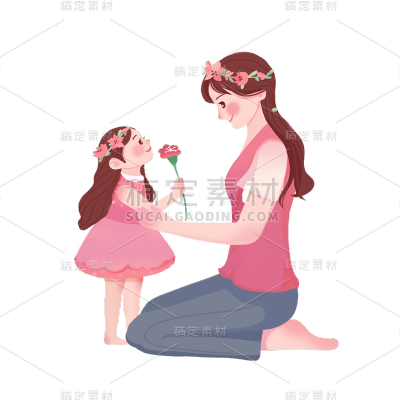 卡通感母亲节母女元素贴纸