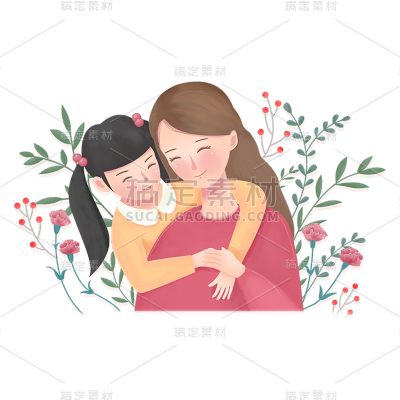 卡通感母亲节母女元素贴纸
