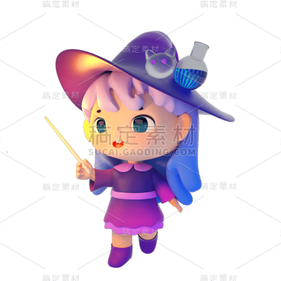 3D万圣节女巫魔法棒贴纸