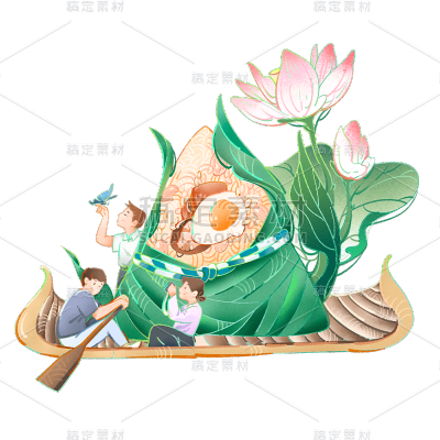 卡通感端午节一家人元素贴纸