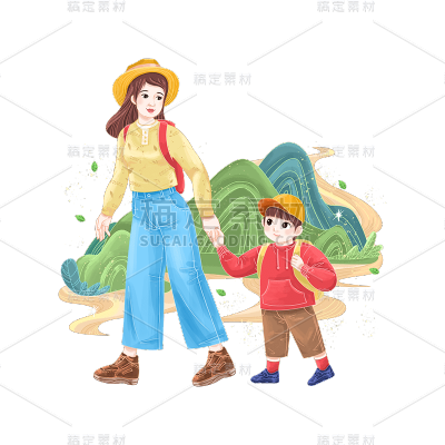 卡通感母亲节母子元素贴纸