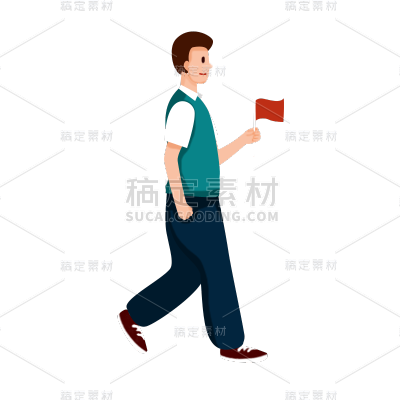 扁平风-国庆节-男生举红旗