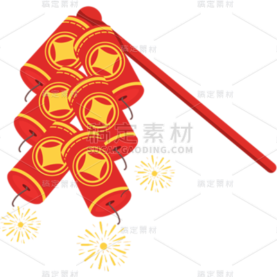 新年新春春节龙年喜庆中式红色鞭炮装饰元素素材