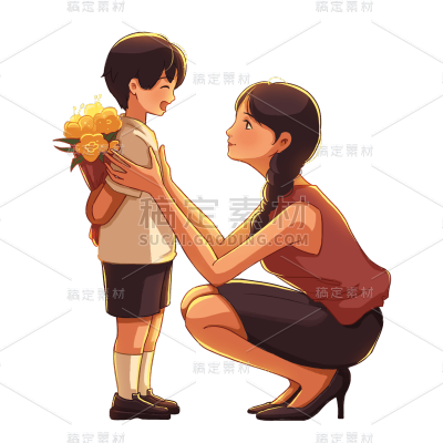 卡通感母亲节母子元素贴纸
