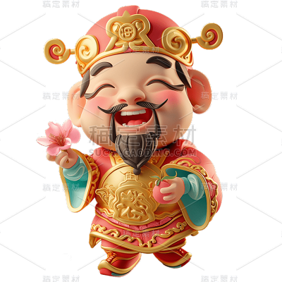 正月初五迎财神创意财神爷3D素