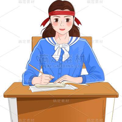 卡通感高考女生元素贴纸