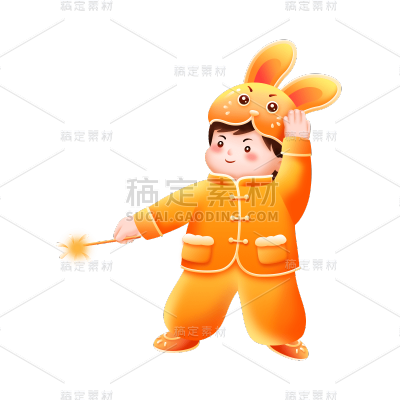 可爱兔年头套人物-兔头帽男生
