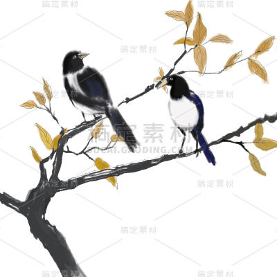 手绘-中国风水墨风动物贴纸-鸟
