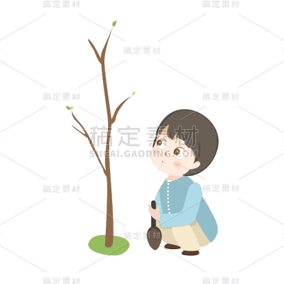 卡通感植树节男性元素贴纸