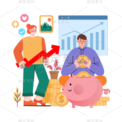 卡通感金融行业人物元素