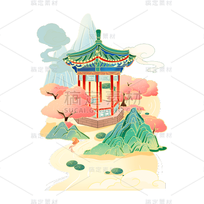 中国风亭子元素贴纸