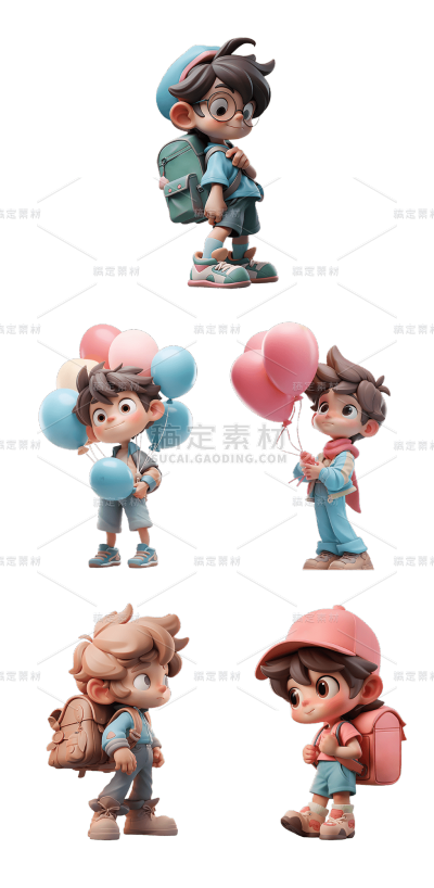 素材组合-通用3D卡通感可爱小男孩儿童人物贴纸元素素材