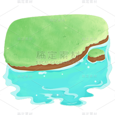 卡通感池塘草地元素贴纸