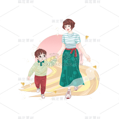 卡通感母亲节母子元素贴纸