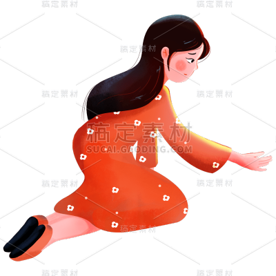 卡通感中元节女人元素贴纸