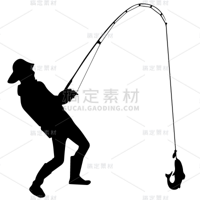 扁平-钓鱼人物剪影人物插画贴纸4