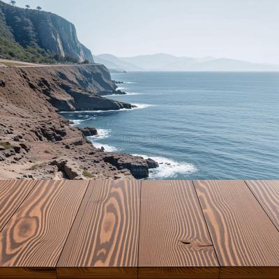 insMind Outdoor Background Wooden Table Countertop Seaside Gulf Valley Cliff Beach