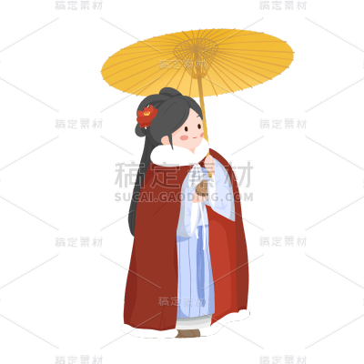 中国风冬天女性撑伞元素贴纸