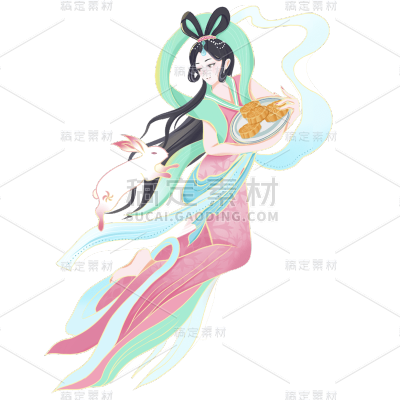 中国风中秋节女性元素贴纸