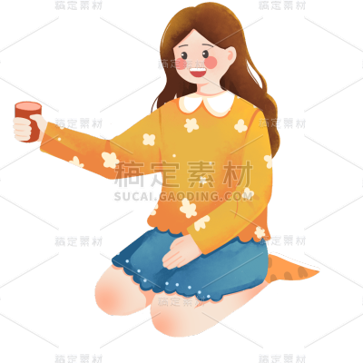 手绘风女士元素贴纸