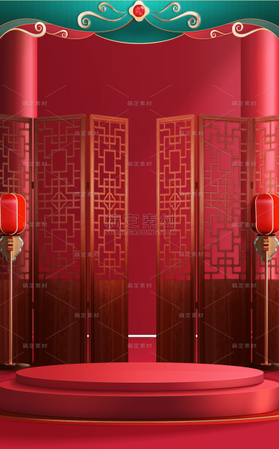年货节电商促销中国风中式红色电商展台背景图片素材