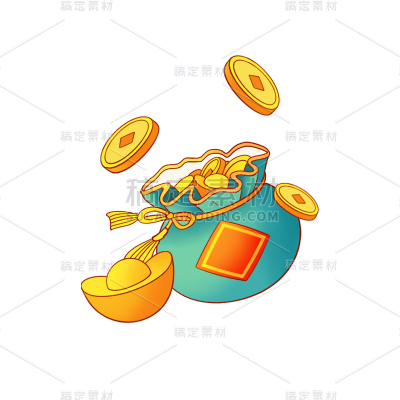 中式感钱袋金币元素
