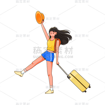 卡通感劳动节女生元素贴纸