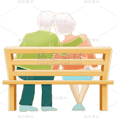 手绘肌理-重阳节老人夫妻倚靠
