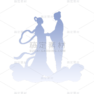 七夕情人节剪影牛郎织女人物