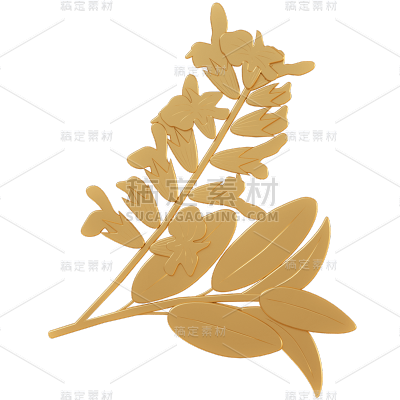 C4D-立体金箔植物元素贴纸3