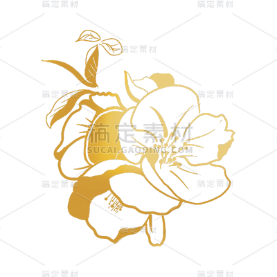 剪纸风金色花朵元素