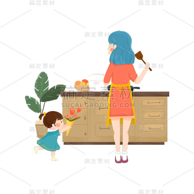 卡通感母亲节母女元素贴纸