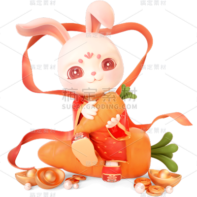 立体感春节兔子元素贴纸