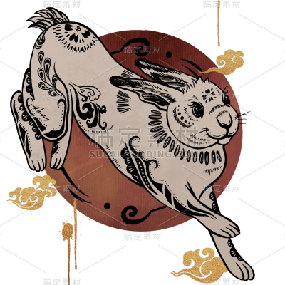 中国风春节兔子剪纸元素贴纸