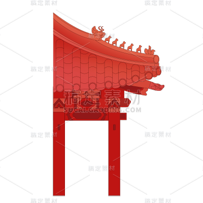 中国风国庆节屋顶元素贴纸