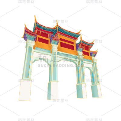 中国风国庆节牌坊元素贴纸
