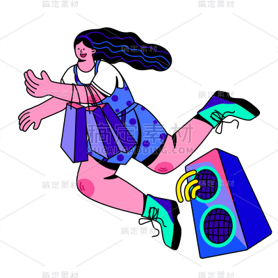 孟菲斯风双十一女孩购物贴纸