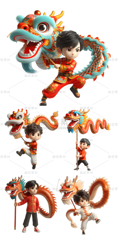 素材组合-龙年春节新春新年过年除夕3D立体C4D中国风中式舞龙舞狮龙元素素材