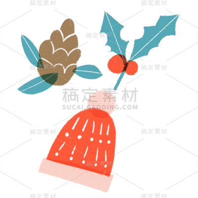 卡通感圣诞节平安夜帽子元素贴纸