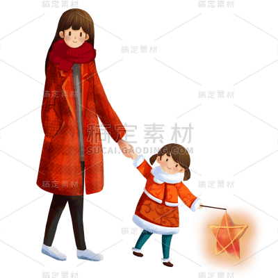 卡通感元宵节母女元素贴纸