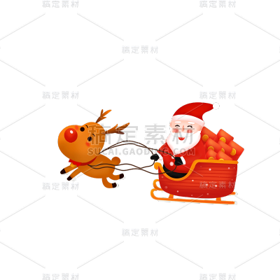手绘圣诞节圣诞老人雪橇麋鹿元素贴纸