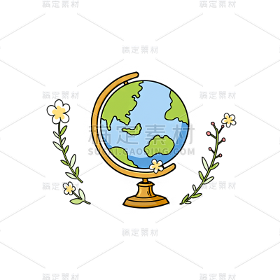 卡通感春天地球仪元素贴纸