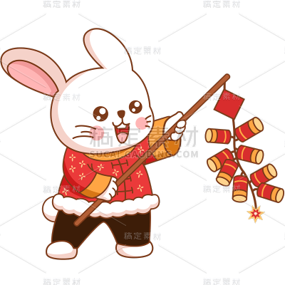 手绘描边-春节兔子元素2