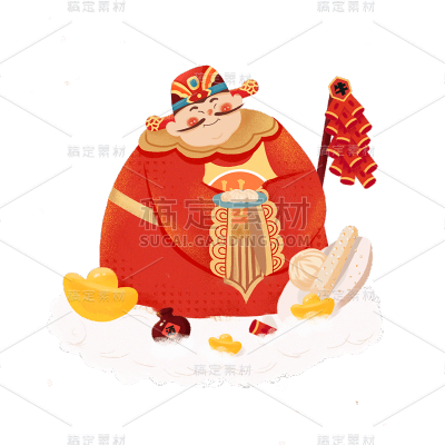 中国风春节灶神爷元素贴纸