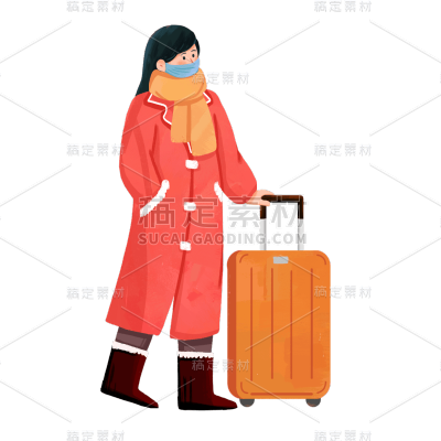 卡通感春节女性元素贴纸