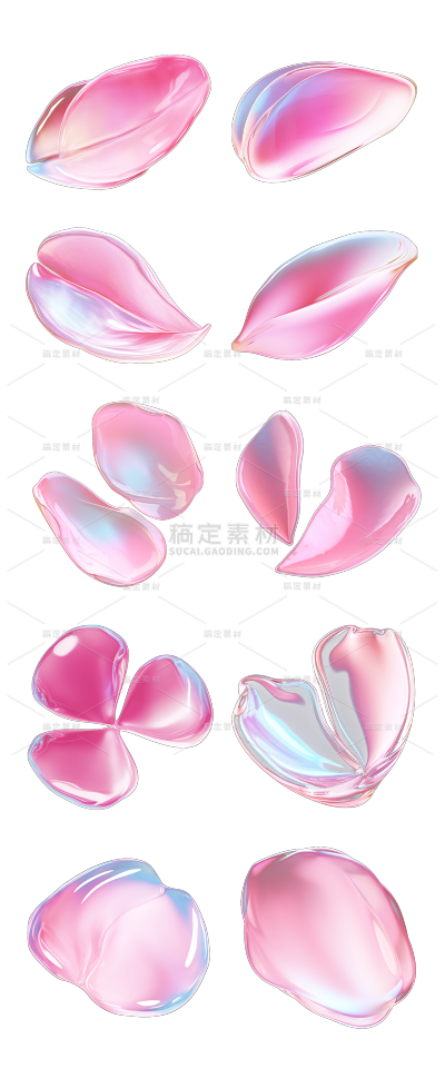 素材组合-3D立体粉色花瓣贴纸1