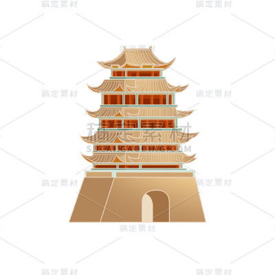 中国风塔建筑元素贴纸